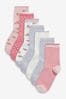 Pink 7 Pack Cotton Rich Pretty Ankle Socks