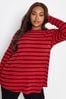 Yours Curve Red Long Sleeve Rib Swing Stripe Top