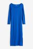 Cobalt Blue Scoop Neck Long Sleeve Ribbed Midaxi Dress
