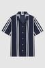 Reiss Navy/White Castle Ribbed Striped Cuban Collar Shirt