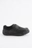 Black School Leather Single Strap Shoes, Extra Wide Fit (H)