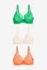 Green/Orange/Cream Non Pad Plunge DD+ Lace Bras 3 Pack, Non Pad Plunge