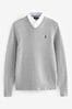 Grey V-Neck Regular Mock Shirt Jumper, V-Neck