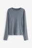 Blue Soft Touch Ribbed Long Sleeve T-Shirt with TENCEL™ Lyocell