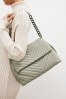 Grey Leather Quilted Chain Shoulder Bag