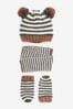 Neutral Stripe Pom Hat, Mitts And Scarf 3 Piece Set (3mths-6yrs)
