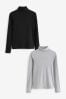 Black/ Grey Ribbed Roll Neck Tops 2 Pack