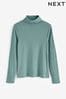 Blue Long Sleeve Ribbed Roll Neck Top