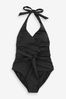 Mint Velvet Black Tummy Control Plunge Swimsuit