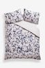Blue/Neutral Blossom Floral 100% Cotton Printed Duvet Cover and Pillowcase Set