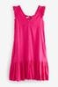 Pink Linen V-Neck Blend Summer Sleeveless Shift Dress, Petite