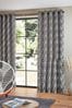 Grey Next Collection Luxe Heavyweight Velvet Leaf Eyelet Lined Curtains, Regular