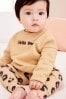 Braun mit Leopardenmuster und Schriftzug - Baby Kuscheliges 2-teiliges Set mit Pullover und Leggings