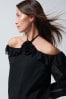 Black Corsage Halter Neck Long Sleeve Top, Regular