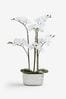 White Artificial Orchid In Silver Pot