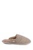 Totes Beige Isotoner Ladies Herringbone Quilted Mule Slippers With Faux Fur Cuff
