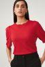 Red Crew Neck Short Sleeve Knitted Top, Regular