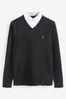 <span>Marineblau</span> - Pullover in Regular mit Rundhalsausschnitt und Hemdlage