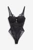 Black Lipsy Embroidered Push-Up Plunge Body