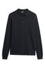 Black Superdry Long Sleeve Cotton Pique Polo Shirt