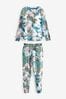 Blue Floral Cotton Long Sleeve Pyjamas, Regular
