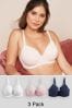 Navy Blue/Pink/White th Aug 2023 DD+ Cotton Blend Bras 3 Pack, th Aug 2023