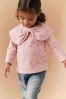 Pink mit Blume - Langärmeliges T-Shirt mit Schleifenkragen (3 Monate bis 7 Jahre)