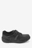 Black School Leather Elastic Lace Shoes, Standard Fit (F)
