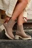Linzi Mocha Brown Linzi Cream Esther Heeled Ankle Boots With Chunky Sole