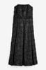 Black Premium Sequin Embroidered Midi Dress