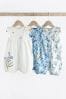 Blue/White Floral Baby Rompers 3 Pack