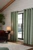 Sage Green Heavyweight Chenille Curtains, Eyelet Lined
