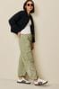 Sage Green Embroidered Parachute Pull On Cargo Trousers, Reg/Long