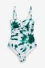 Green/White Tie Dye Tummy Shaping Control Bandeau Swimsuit, Regular