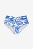 Blue/White Floral Midi Waist Bikini Bottoms, Midi Waist