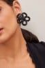 Black Sequin Statement Flower Earrings