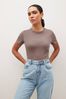 Neutral Taupe Brown Essential 100% Pure Cotton Short Sleeve Crew Neck T-Shirt, Regular