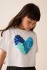 Blau mit Herzen - T-Shirt mit Pailletten (3-16yrs)