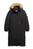 Superdry Black 100% Cotton Fuji Hooded Longline Puffer Coat