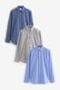 Blau/Grau strukturiert - Reguläre Passform - Pflegeleichte Hemden mit einfacher Manschette im 3er-Pack, Regular Fit