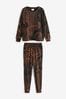 Black/Tan Brown Animal Cotton Long Sleeve Pyjamas