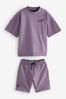 Purple Midweight Short Sleeve Crew T-Shirt and Shorts Set (3-16yrs)