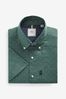Green Geometric Regular Fit Short Sleeve Easy Iron Button Down Oxford Shirt