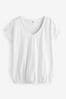 White V-Neck Bubble Hem Top, Regular