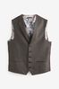 Taupe Brown Trimmed Check Suit Waistcoat