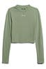 Olive Green Superdry Rib Long Sleeve Fitted Top