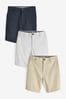 Marineblau/Grau/Steingrau - Schmale Passform - Stretch-Chinoshorts im 3er-Pack, Slim Fit