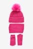 Bright Pink Soft Ribbed Hat, Gloves And Scarf Set (3-16yrs)