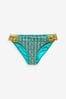 Grün/Blau Folienprint/Woodblock - Bikinihose mit hohem Beinausschnitt