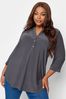 Yours Curve Grey Half Placket Jersey Top